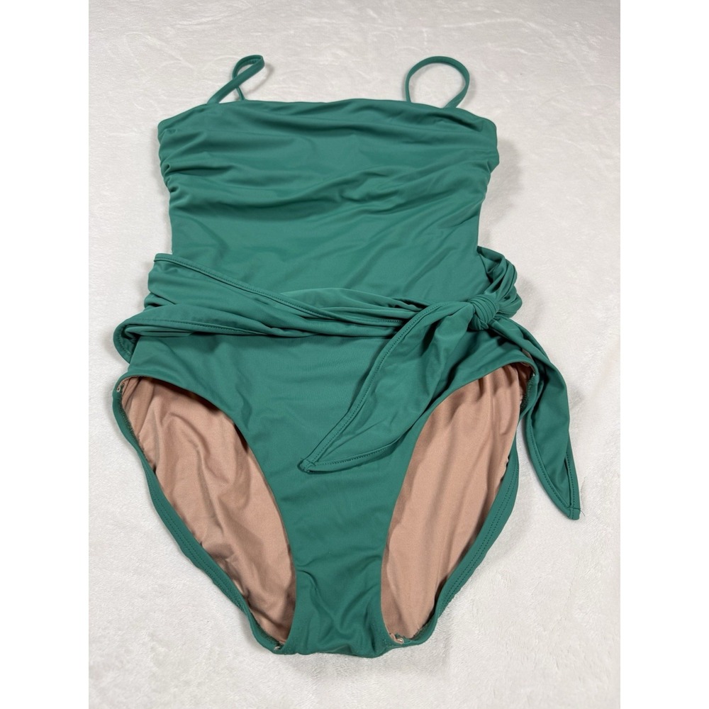 Hermoza One Piece Swimsuit Womens Size 4 Green Ruched Tie Waist Modest Swim